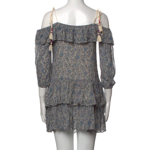 Rebecca Minkoff Dress Women Size Medium Mini Blue Floral Dexter Cold Shoulder Ru - Picture 3 of 4